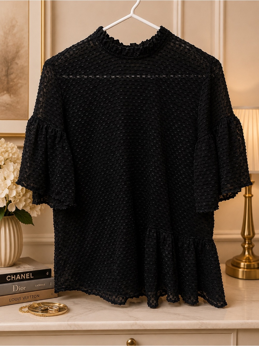 H&M Dark Green Ruffle Sleeve Women's Top Size 8